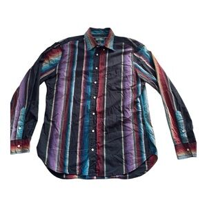 Gorman Bros Vintage Multicolor Striped Retro Made in USA Size L Button Down